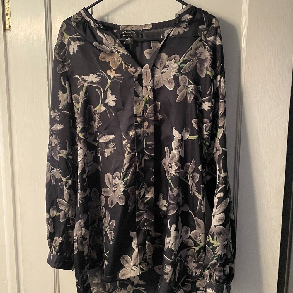 Kenneth Cole Sheer Black Floral Tunic